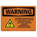Signmission OSHA Sign, 18" Height, 24" Width, Aluminum, Flammable Storage Building Fuel With Symbol, Landscape OS-WS-A-1824-L-12144